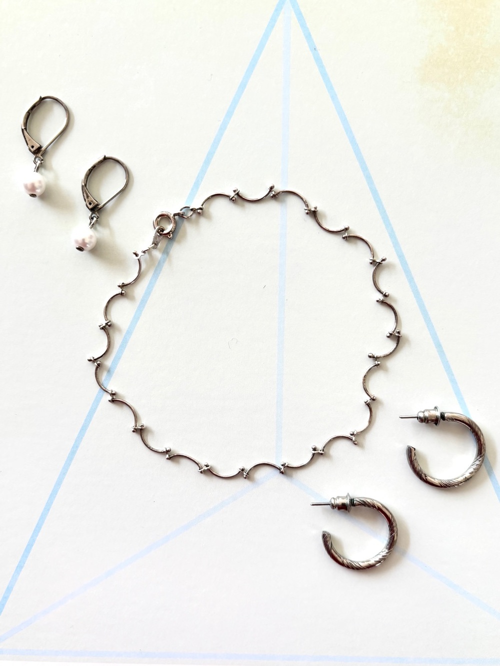 1990s Y2K silver tone jewelry two pairs of earrings and anklet